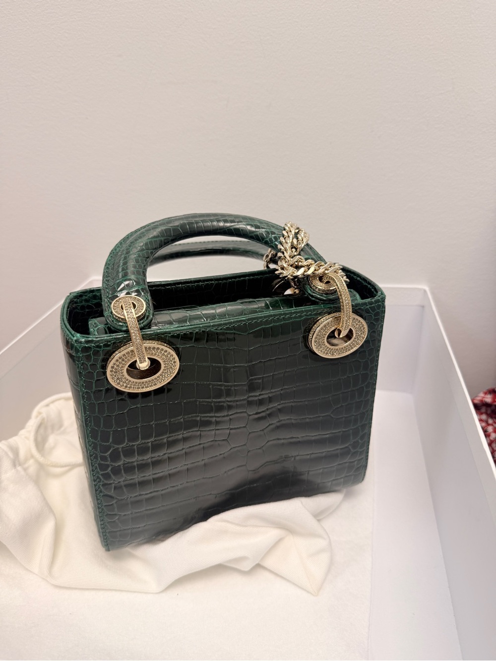 Dior Green Croc-Embossed Mini Top-Handle Satchel with Gold Hardware